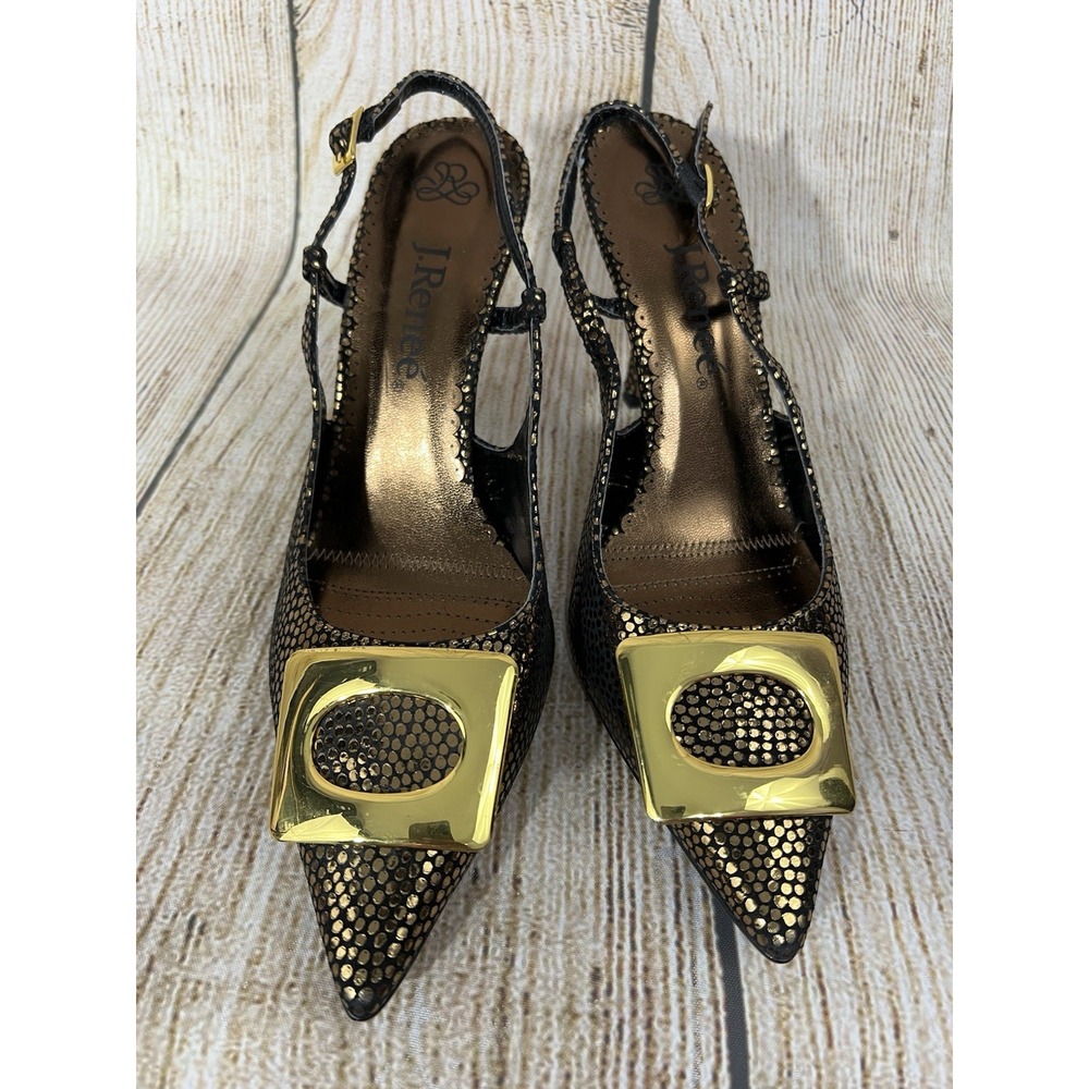 J Renee Bronze Metallic Slingback Heels 8M Pointed Toe Buckle Glam Whimsigoth - Picture 5 of 9